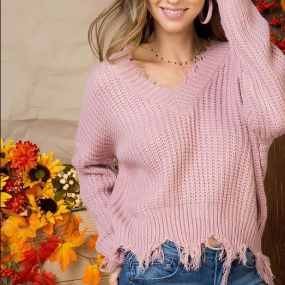 V Neck Distressed Sweater